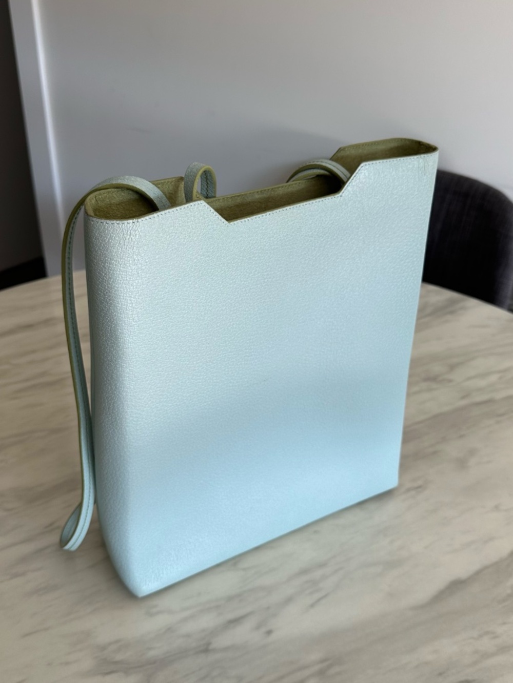 Vintage Y2K TUMI Light Blue Leather Magazine Tote Bag w/ Pouch - Picture 2 of 16